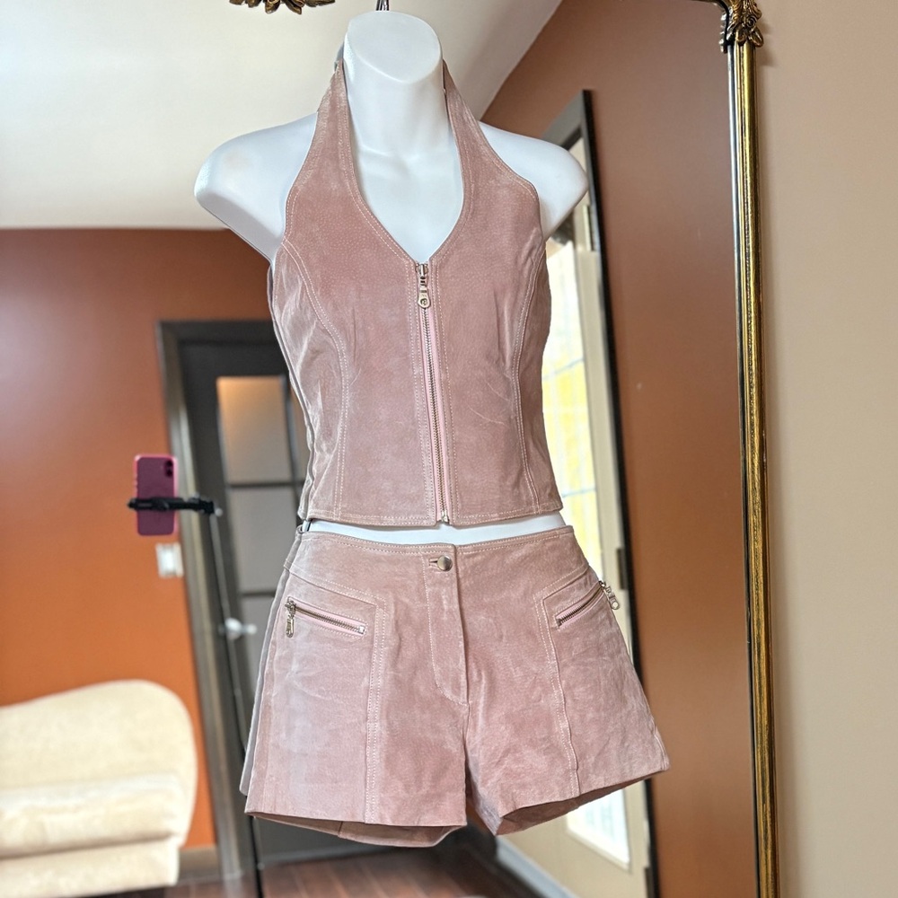 Wilsons Leather Pink Halter Top and Shorts Set